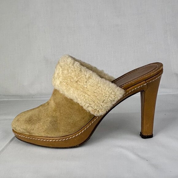 Coach Kacie Shearling Platform Mules | Tan Suede sz 7B Excellent condition - Picture 4 of 14